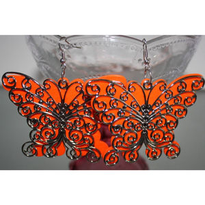 3/$15 Women's Orange & Silver Butterfly Earrings Ladies Fashion Jewelry